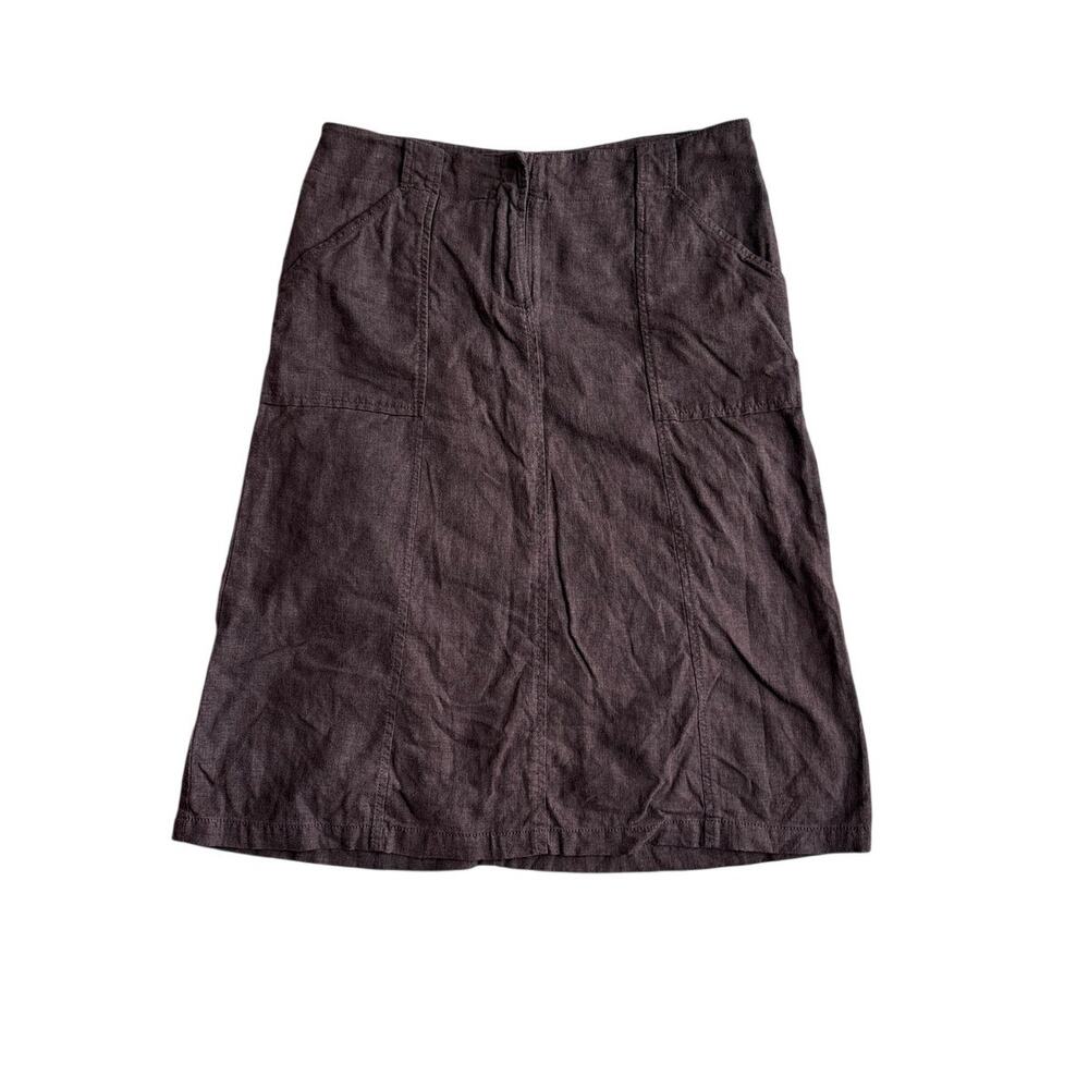Zara Basic Brown Linen Blend A-Line Skirt Size S Side Zip Minimalist